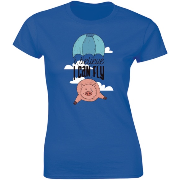 I Believe I Can Fly Funny Cute Flying Pig T-shirt - Picture 1 of 3